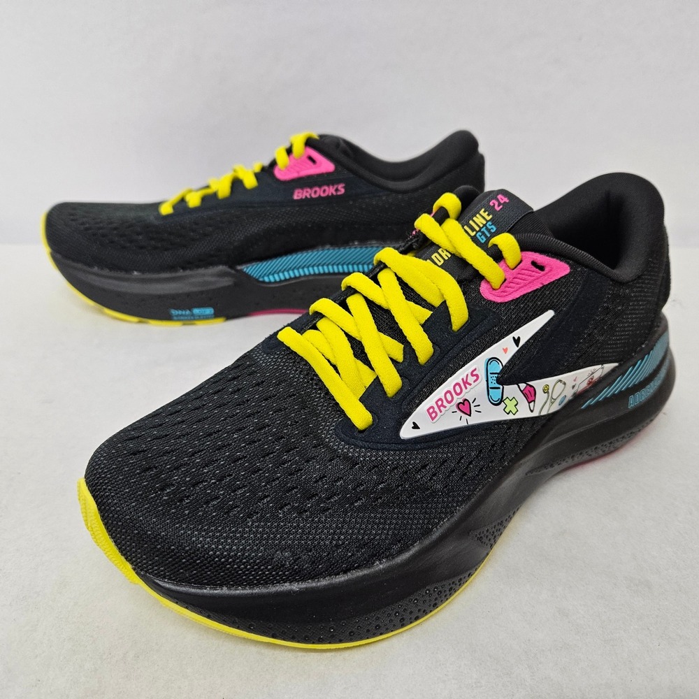 Brooks Adrenaline GTS 24 Running Shoes 120426-1B-084 Black Yellow Women Size 6 - Picture 4 of 10